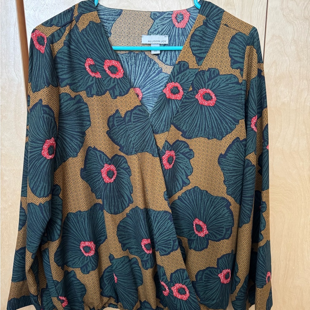 Allison Joy Floral Wrap Blouse - Brown and Pink